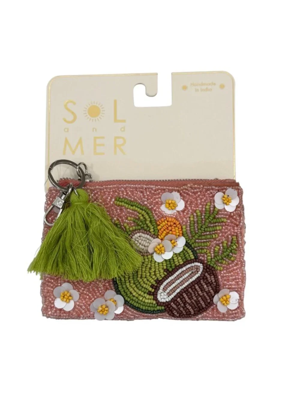 Sol and Mer Beaded Bag Tropical Coconut Cocktail Drink & Coin Purse Set NWT
